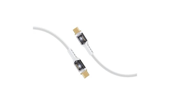 Promate LucidLine-CC200 High Tensile Transparent 100W Power Delivery USB-C Cable with LED Light - White