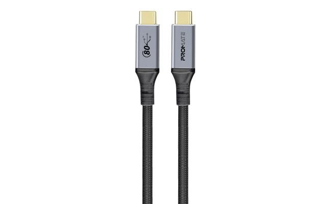 Promate PowerBolt5-80G High-Speed 80Gbps USB4™ Cable with 240W PD Support - 1.2M