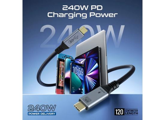 Promate PowerBolt5-80G High-Speed 80Gbps USB4™ Cable with 240W PD Support - 1.2M