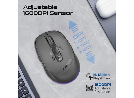 Promate Blix-3M Silent-Click 1600DPI Triple-Mode Rechargeable Mouse w/ Multi-Device Connectivity
