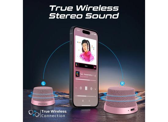 Promate Punch High-Fidelity Mini Bluetooth Speaker with MagSafe Compatible Base - Pink