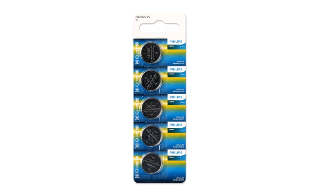 Philips Lithium Cell Button Batteries CR2025 - Pack of 5