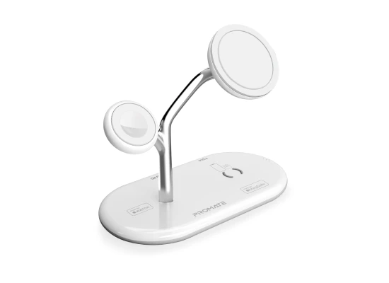 Promate Synergy 4-in-1 MagSafe Charger, Multi-Device Charging Station with 15W Magnetic Charging Stand, 24W Type-C Power Delivery Port