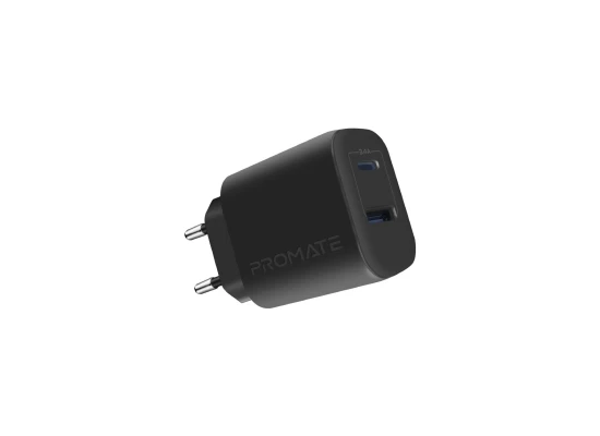 Promate Biplug-2  Portable Dual Adapter 17W with Fast-Charging, Short-Circuit Protection