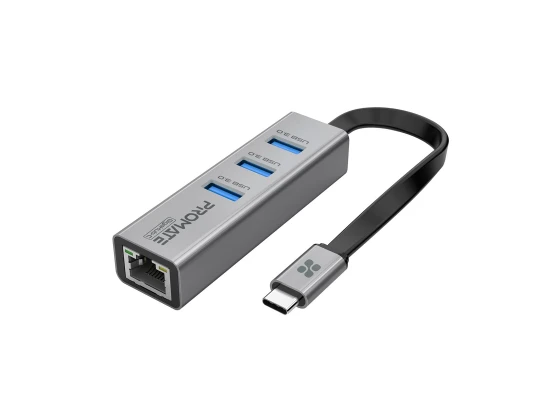 Promate GigaHub-C Multiport USB-C Hub with 1000Mbps Ethernet Adapter with Ultra-Fast 3 USB Ports, 5 Gbps Data Transfer Speed