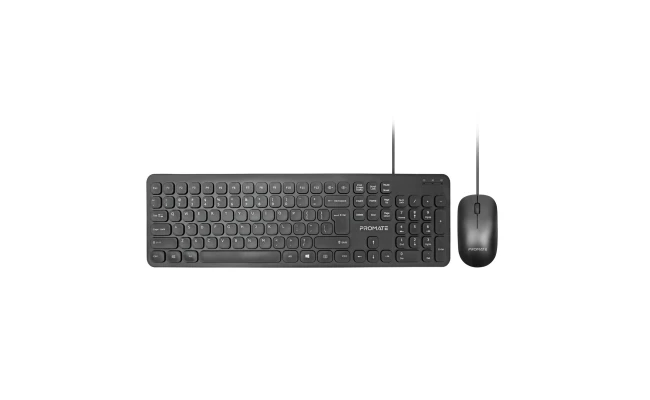 Promate Combo-KM2 Wired Keyboard and Mouse Combo,  Ultra-Slim, with Arabic characters