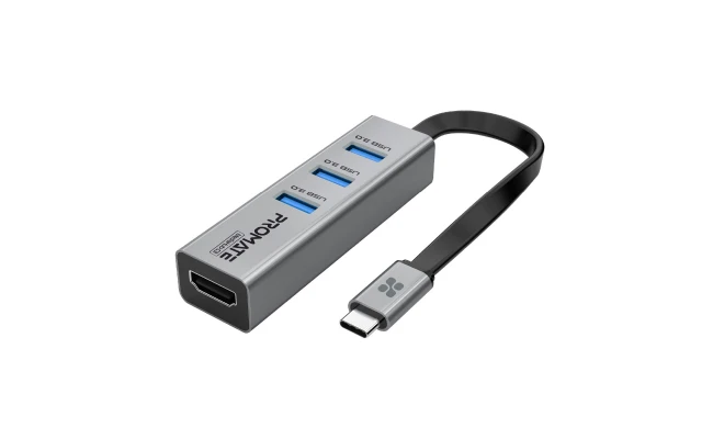 Promate MediaHub-C3 USB Type-C to HDMI Multiport Adapter, Premium HD USB-C to 4K 30Hz HDMI Converter with 3 USB Sync Charge Ports